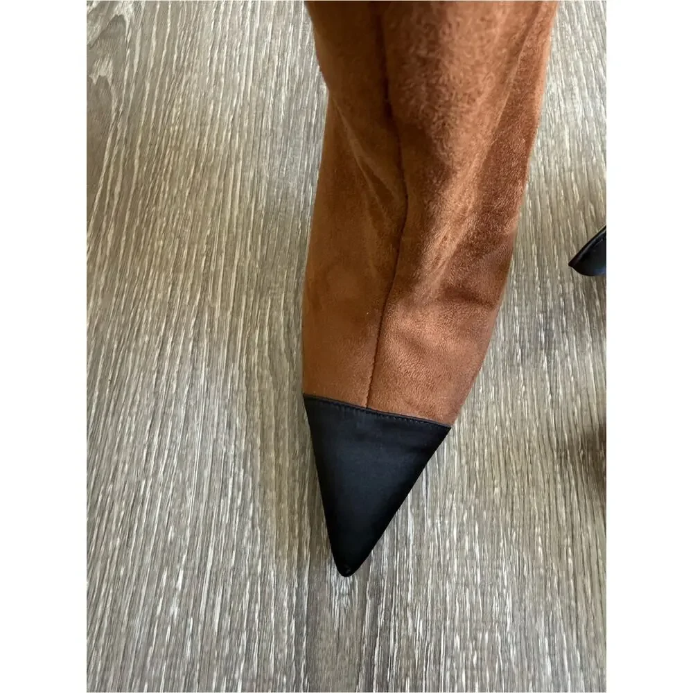 Good American Tan Over the Knee Slouch Boots Sz 7.5 Pointed Toe Stiletto NWOT